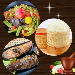 ตำถั่วปูปลาร้า+ปลาดุกย่าง+ข้าวเหนียว