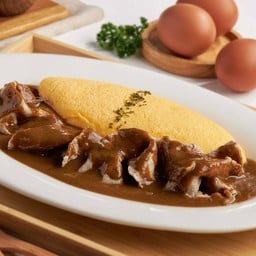 ไข่ลาวาหน้าหมูชาบูราดซอสแกงกะหรี่