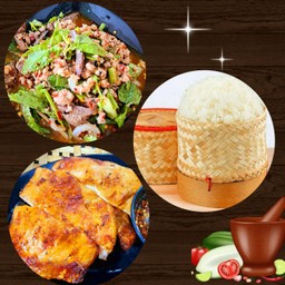 ลาบหมู+ข้าวเหนียว+ไก่ย่าง