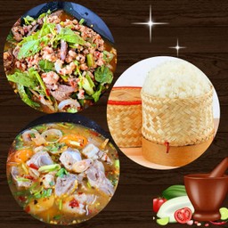 ต้มแซ่บกระดูกอ่อน+ลาบหมู+ข้าวเหนียว