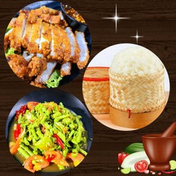 สามชั้นทอด+ตำถั่วปลาร้า+ข้าวเหนียว