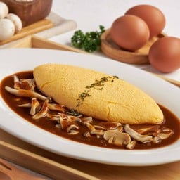 ไข่ลาวาหน้าเห็ดรวมราดซอสเดมิกลาส