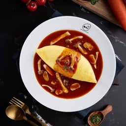 ข้าวห่อไข่หน้าเห็ดรวมราดซอสเดมิกลาส