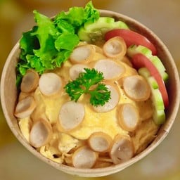 Creamy Omelet With Sausage On Rice