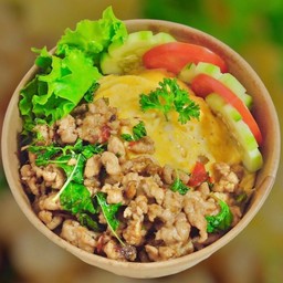 Creamy Omelette With Minced Pork And Holy Basil On Rice