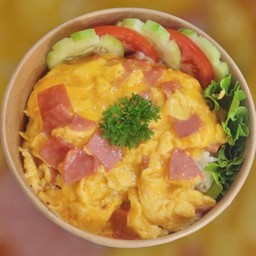 Creamy Omelet With Bologna On Rice