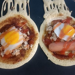 ไส้กรอก+ไข่ดาวจิ๋ว+หมูสับ+พริกเผา