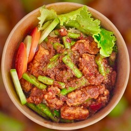 Stir-Fried Pork With Curry Paste And Long Beans, Served Over Rice