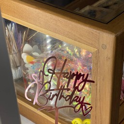 ป้ายปักเค้กHappy Birthday สีชมพู มีหัวใจ