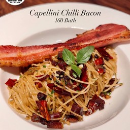 [เซตสุดฮิต] โกโก้เย็น + Pasta Chilli Bacon (เบคอนพริกแห้ง)