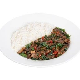 ข้าวกะเพราเนื้อเค็มทอดเส้น