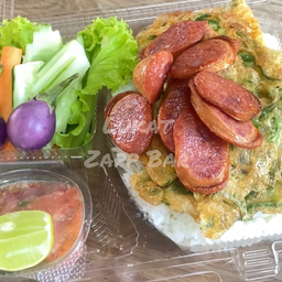 ข้าวไข่ชะอมทอด + กุนเชียง+ น้ำพริกกะปิ