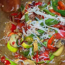 Noodle Salad with Steamed Rice Noodles and Blanched Vegetables