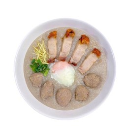 โจ๊กหมู+หมูกรอบ+ไข่ไก่