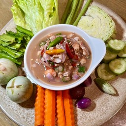 ชุดน้ำพริกขยำกุ้ง  ผักสด + ข้าวสวย