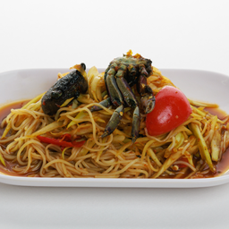 ตำซั่วปูปลาร้า/Rice Noodle + Papaya salad with fermented fish sauce