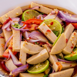 ยำหมูยอปลาร้า (Pork Sausage and Pickled Fish Salad)
