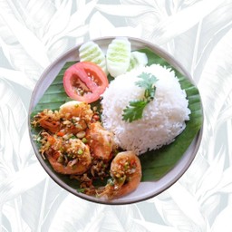 ข้าวกุ้งคั่วพริกกระเทียม