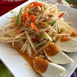 Spicy Green Papaya Salad with Salted Egg