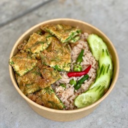 ข้่วคลุกน้ำพริกกะปิ(ใต้)ไข่เจียวชะอม