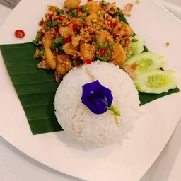 ข้าวทอดกระเทียมเอ็นหอยจอบ