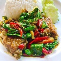 กะเพราปลากระพงทอด