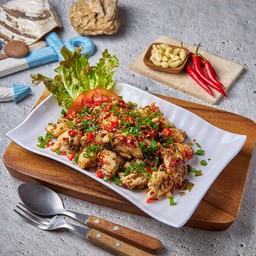 กั้งกระดานทอดราดพริกเกลือ