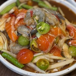 ตำ2เกลอ (กุ้งสด6ตัว/ปลาแซลมอน8ชิ้น)