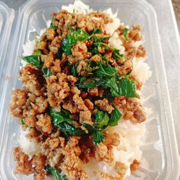 ผัดกะเพราหมูสับราดข้าว