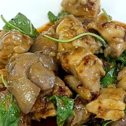 ข้าว  ราดไก่ผัดพริกแห้งโหระพา