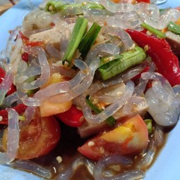 ตำเส้นแก้ว หมูยอ+กุ้งสด