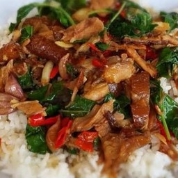 กระเพราขาหมูราดข้าว