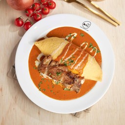 ข้าวห่อไข่หน้าไก่ย่างราดซอสบัตเตอร์ชิกเก้น