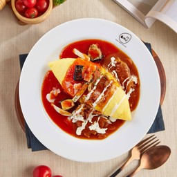 ข้าวห่อไข่หน้าเห็ด, เบคอนและมะเขือม่วงราดซอสมะเขือเทศ&ราดซอสฮายาชิ