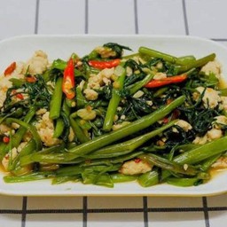 ข้าว+ผัดผักบุ้งไก่สับ