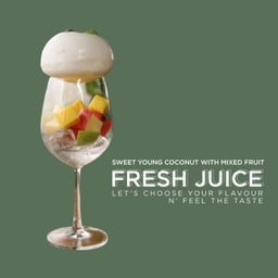 Sweet young coconut water with mixed fruit