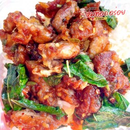 ข้าว+กะเพรา *สันคอหมู* ทอด 🐷🍃🌶️