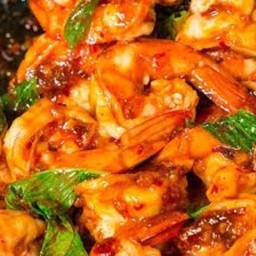กุ้งผัดพริกเผาราดข้าว