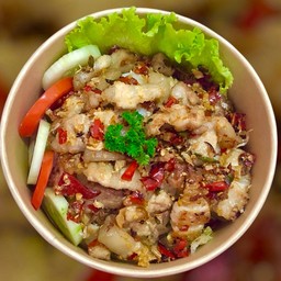 Stir Fried Pork Belly With Chili And Salt On Rice