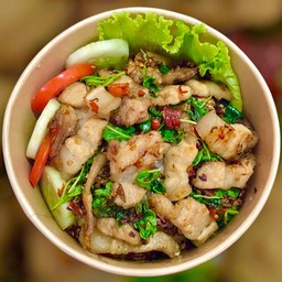 Stir Fried Basil With Pork Belly On Rice