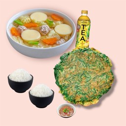 ต้มจืดเต้าหู้+ข้าวไข่เจียวชะอมน้ำพริกชาทีพลัส 1 ขวด ข้าวหอม 2