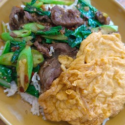 [อร่อยซ่ากับโค้ก] โคขุนผัดคะน้าน้ำมันหอย พร้อม ไข่เจียว +  โค้ก ออริจินัล (ขวด)