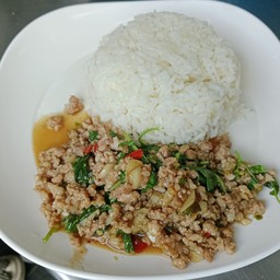 กะเพราหมูสับ+ข้าว