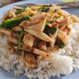 กะเพราหน่อไม้ดอง ราดข้าว