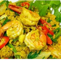กุ้งผัดผงกะหรี่(ราดข้าว)