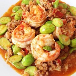 ผัดสะตอกุ้งสด (กับข้าว)