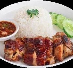 ข้าว สะโพกไก่ย่างแยกจิ้มแจ่ว