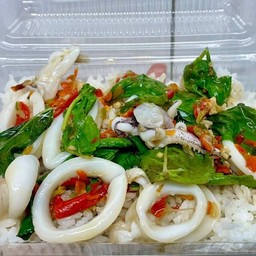 ข้าวราด กระเพาปลาหมึก(ตามสั่ง)
