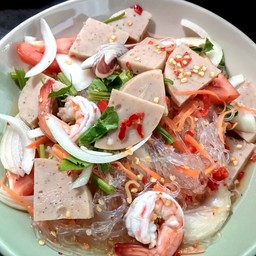 ยำวุ้นเส้นหมูยอกุ้งสุก