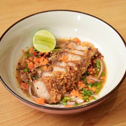 Salted egg yolk salad and Crispy Pork
